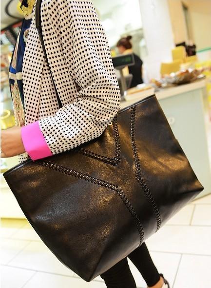 [图] 2014新款潮女欧美范敞口式购物袋经典简约气质单肩手提包 - 蘑菇